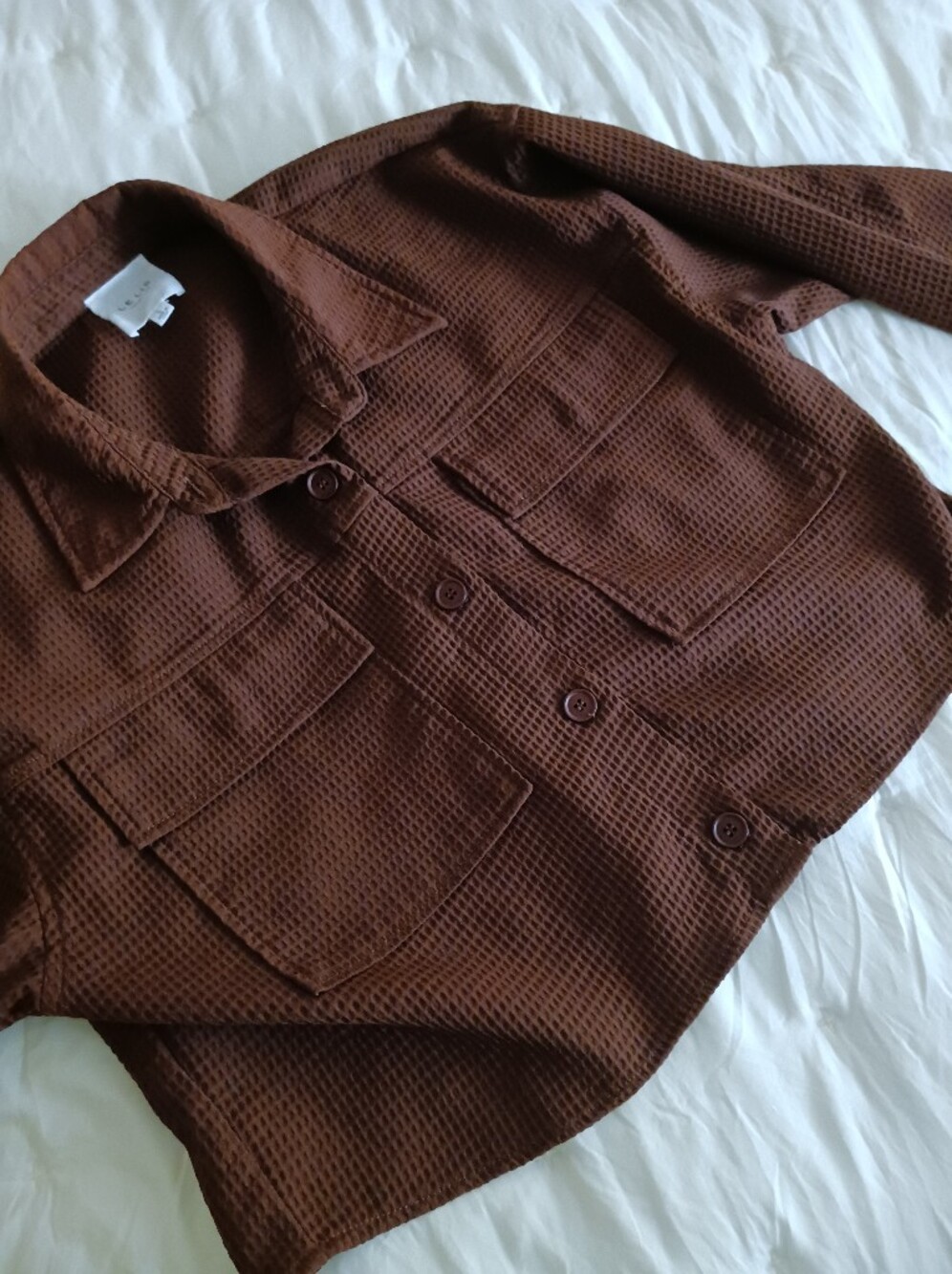Le Lis Waffle-Knit Brown Button-Up Shirt - Picture 2 of 7